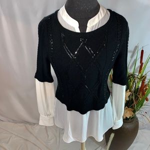 WHBM SEQUIN SWEATER TWOFER PULLOVER TOP